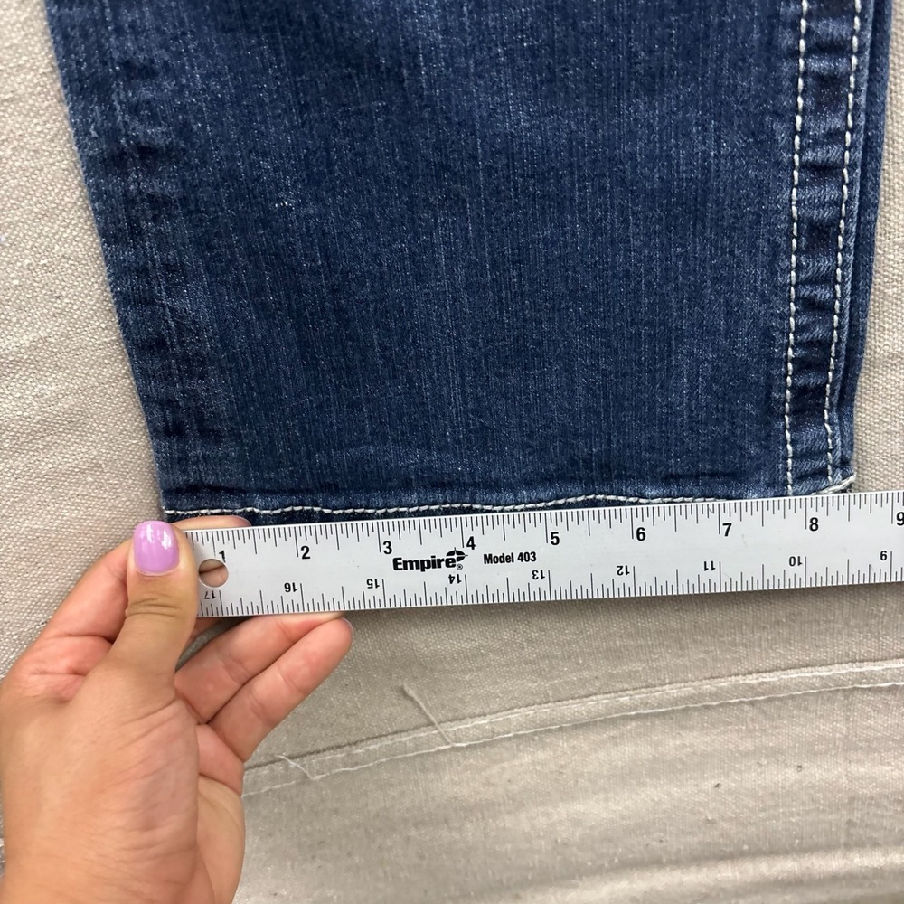Miss Me Bootcut Jeans Womens 26 Blue Dark Wash Rhinestone Flap Pocket Buckle - Picture 9 of 10
